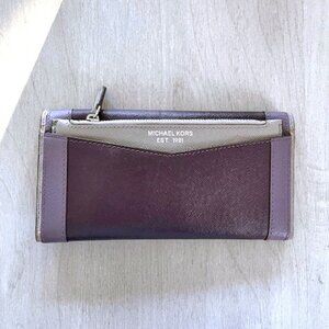 Michael Kors Purple Color Block Saffiano Leather Trifold Wallet